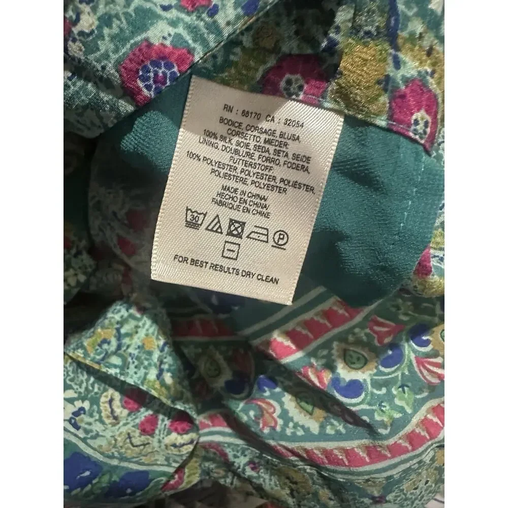 NWT Maeve Anthropologie Meret Silk Tunic Top Green Paisley Floral Anthro Size 4 - Picture 9 of 10